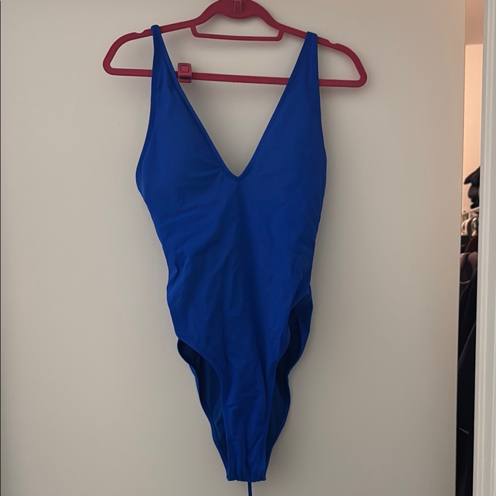 Royal Blue One Piece Swimsuit with V-Neck and Ruching